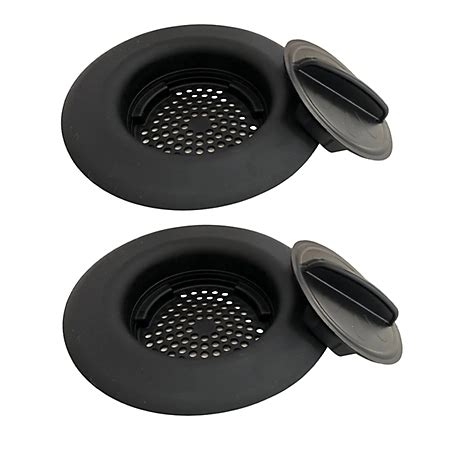 Flex Strainer Kitchen Sink Drain Strainer & Stopper, Black, 2 pk.